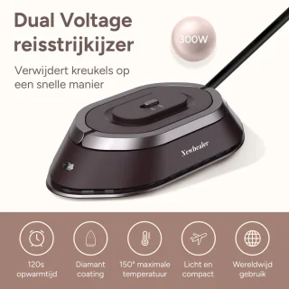 Newbealer Mini Reisstrijkijzer Dual Voltage Bruin/Zilver