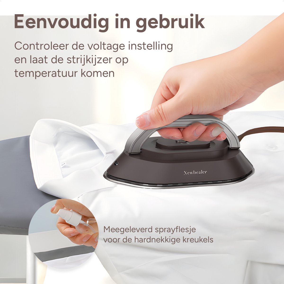 Newbealer Mini Reisstrijkijzer Dual Voltage Bruin/Zilver