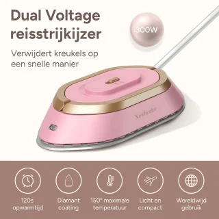 Newbealer Reisstrijkijzer Dual Voltage Mini Roze/Goud
