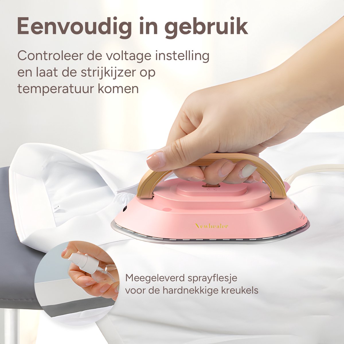Newbealer Reisstrijkijzer Dual Voltage Mini Roze/Goud