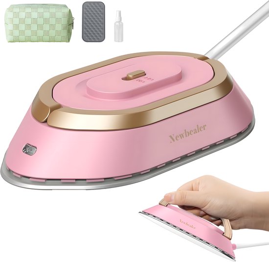 Newbealer Reisstrijkijzer Dual Voltage Mini Roze/Goud
