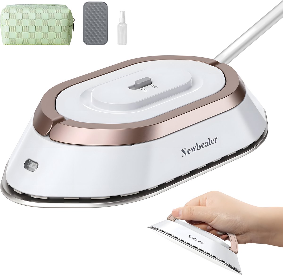 Newbealer Reisstrijkijzer Mini Dual Voltage Wit/Goud