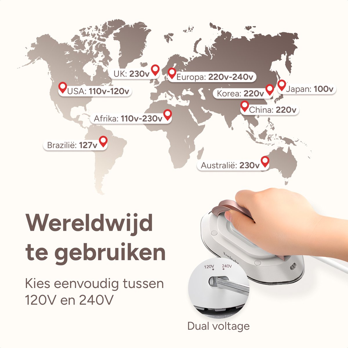 Newbealer Reisstrijkijzer Mini Dual Voltage Wit/Goud
