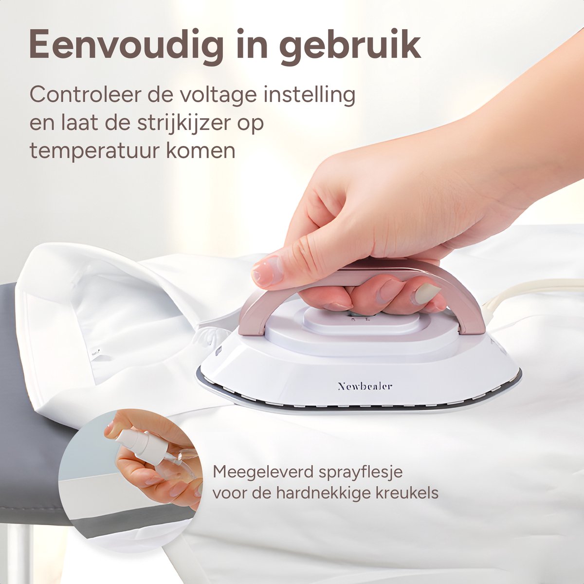 Newbealer Reisstrijkijzer Mini Dual Voltage Wit/Goud