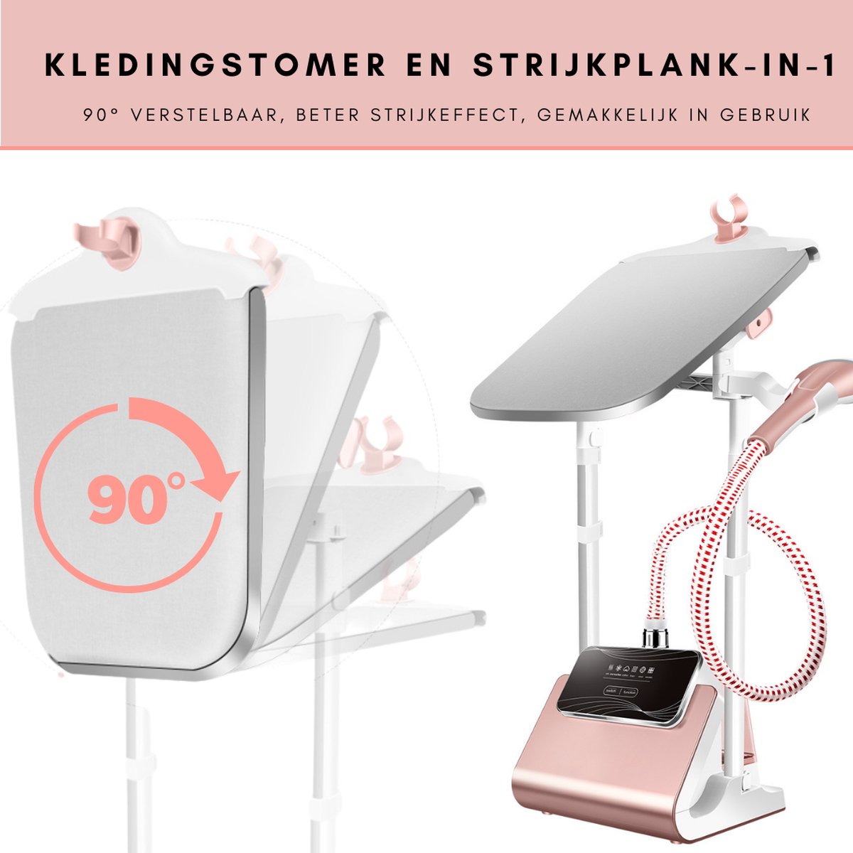 Niceey Kledingstomer met Strijkplank 1800W Wit/Roze