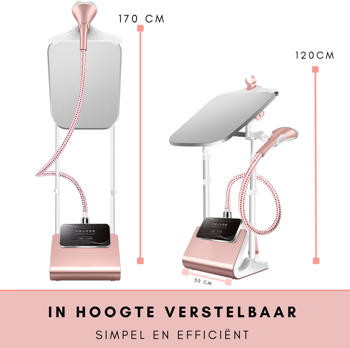 Niceey Kledingstomer met Strijkplank 1800W Wit/Roze