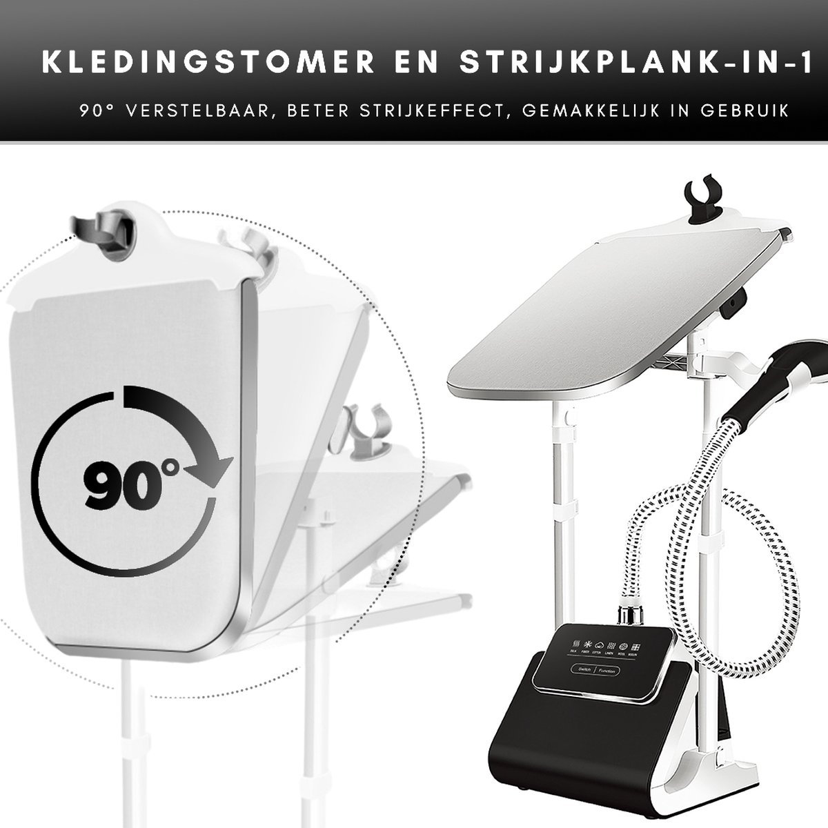 Niceey Kledingstomer met Strijkplank 1800W Zwart