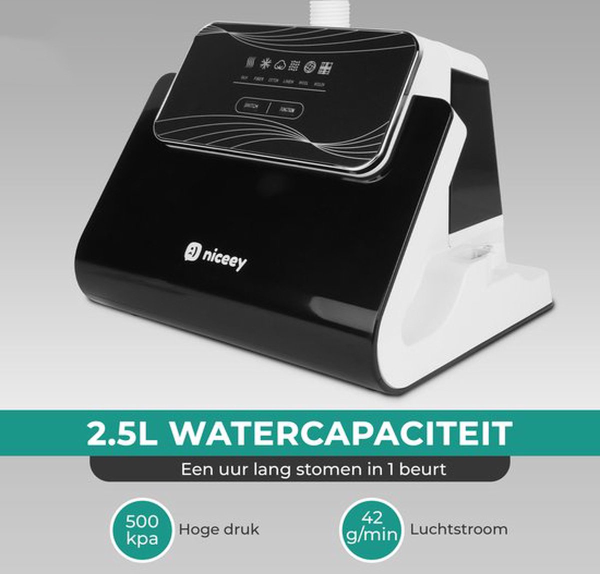 Niceey Kledingstomer met Strijkplank 1800W Zwart