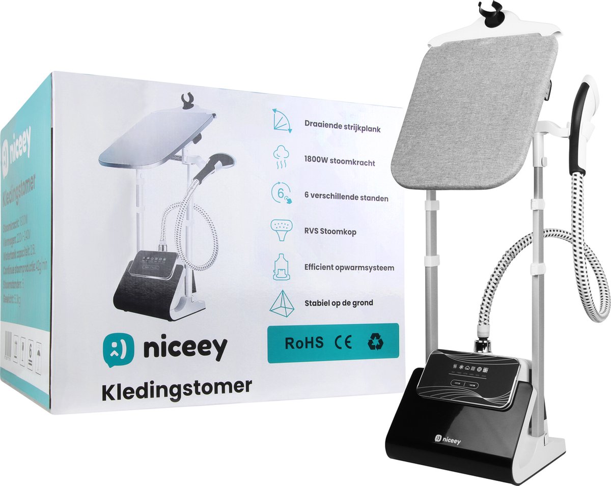Niceey Kledingstomer met Strijkplank 1800W Zwart