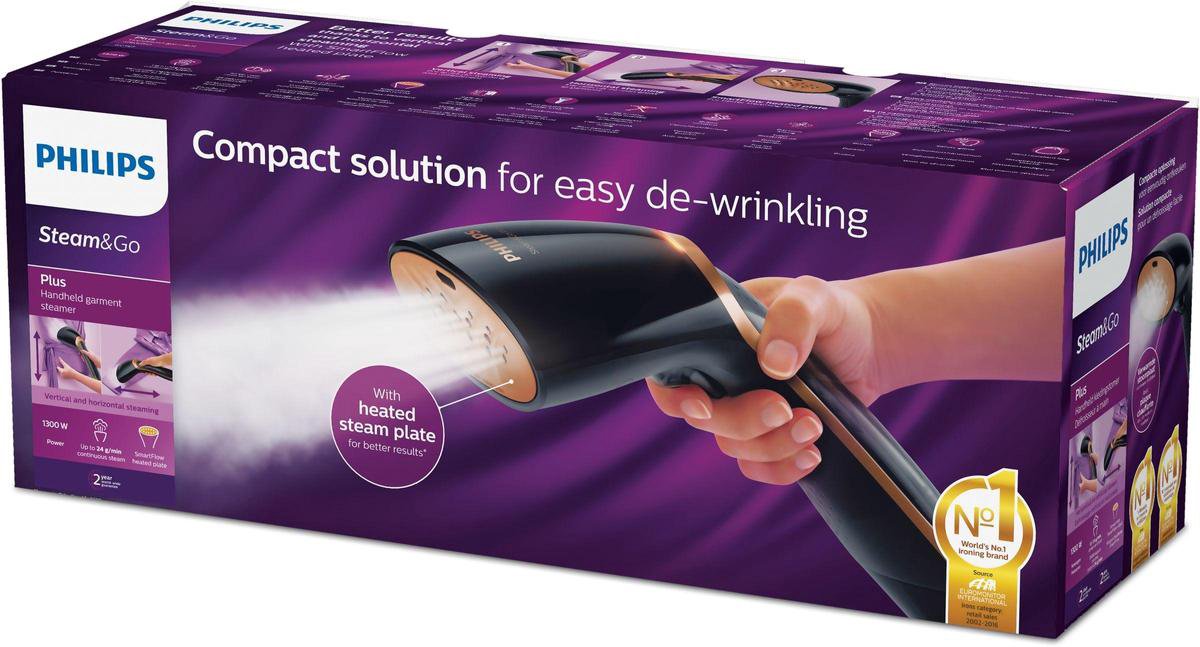 Philips GC362/80 Steam & Go Handstomer Zwart/Koper