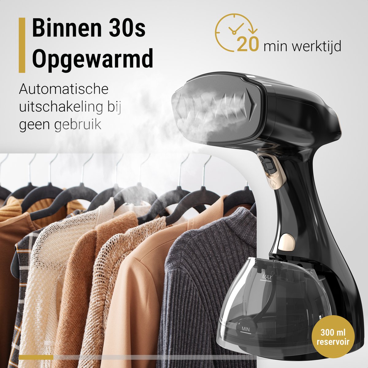 PRACTIQ SteamPro 1500W Handstomer 300ml Zwart/Goud