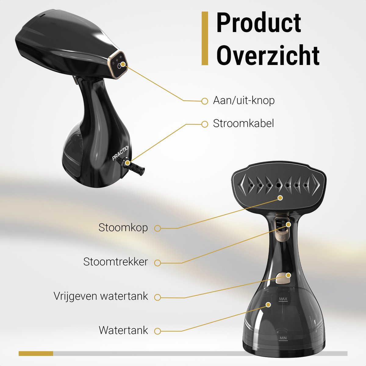 PRACTIQ SteamPro 1500W Handstomer 300ml Zwart/Goud