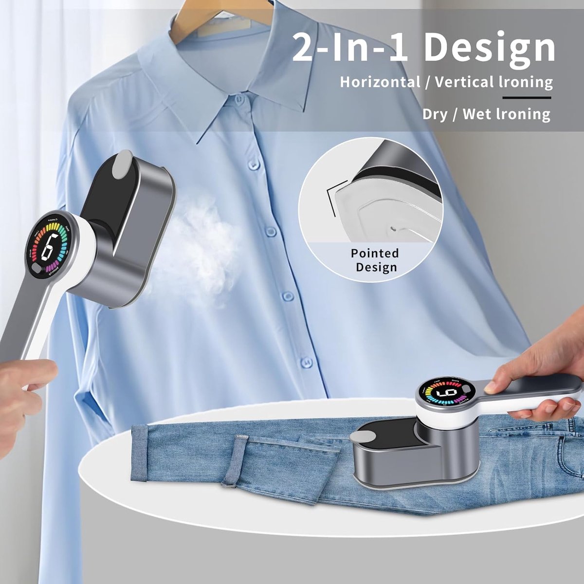 Reis-Stoomreiniger & Strijkijzer 2-in-1 Met LCD-Display - Compact & Lichtgewicht