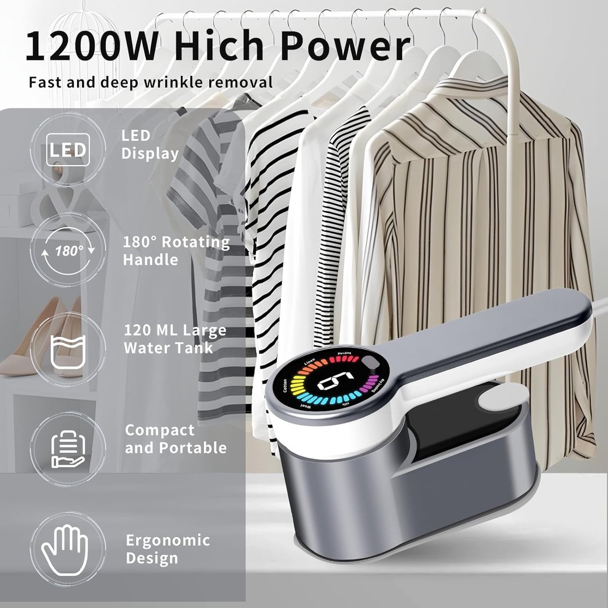 Reis-Stoomreiniger & Strijkijzer 2-in-1 Met LCD-Display - Compact & Lichtgewicht