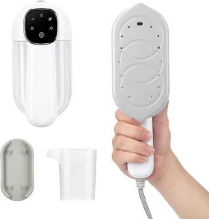 Reisstrijkijzer klein wit met opvouwbare handgreep