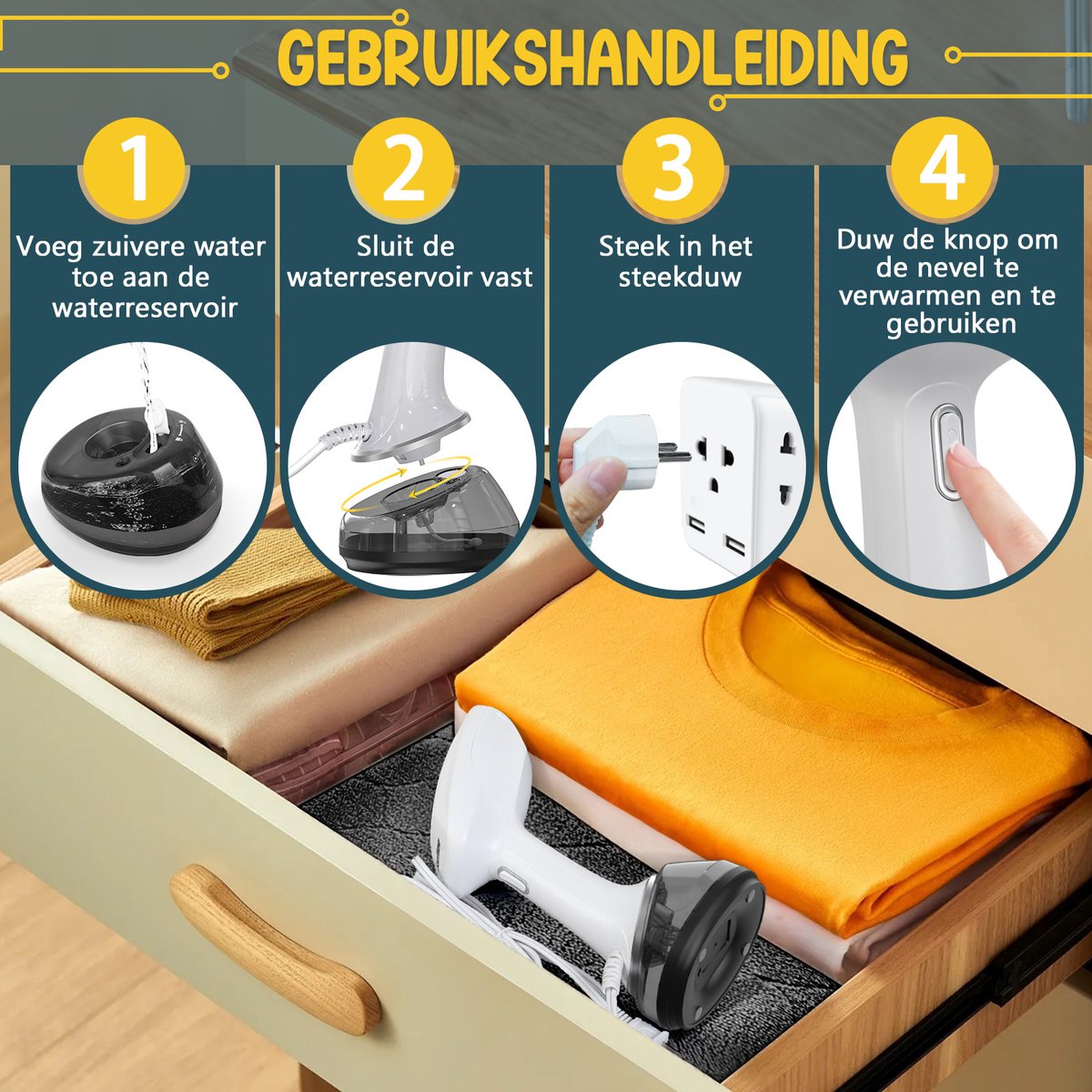 Rolipo Handstomer Kleding 1700W 360ml Wit
