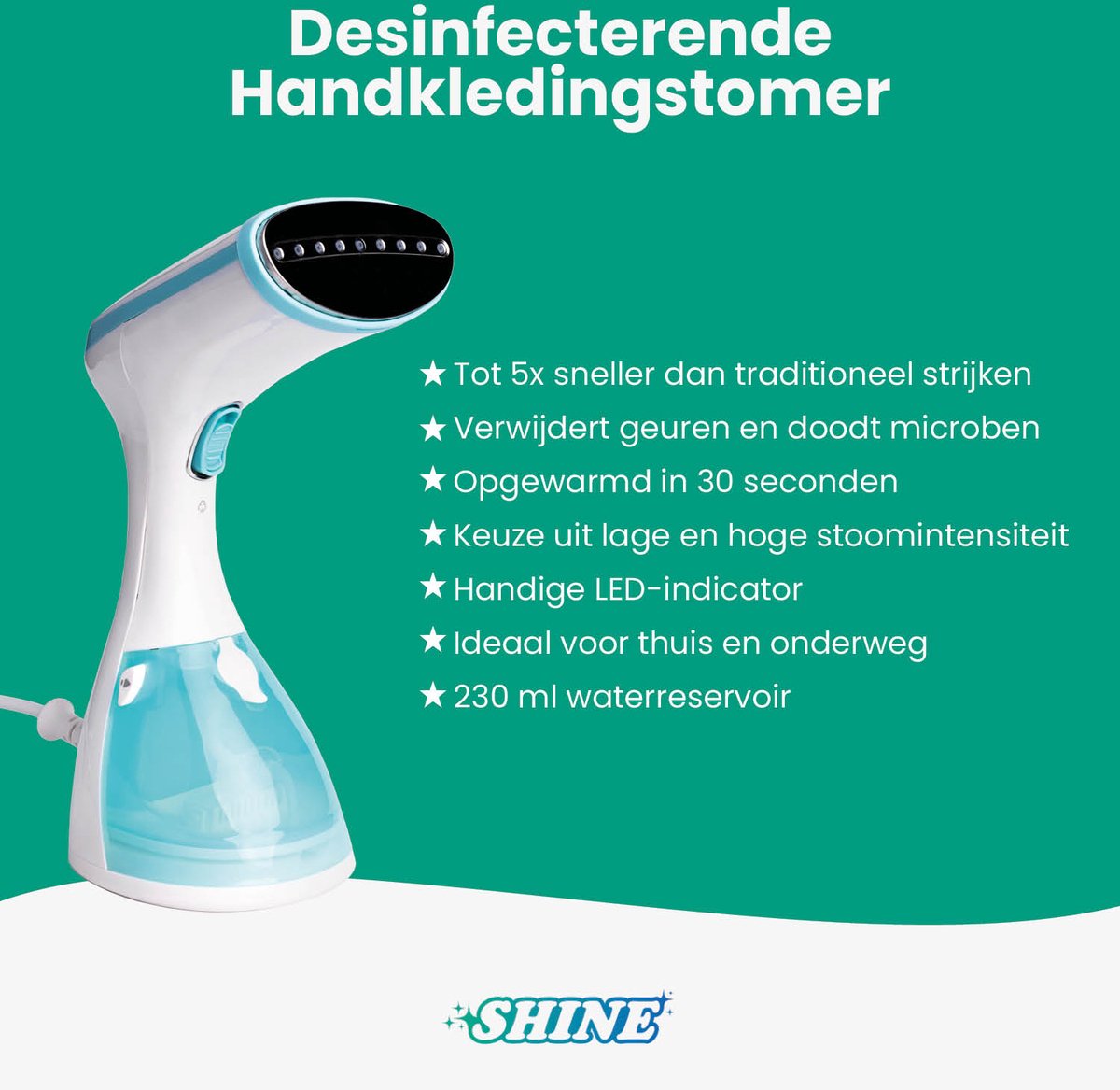 Shine Stoomreiniger Kleding Handstomer Wit