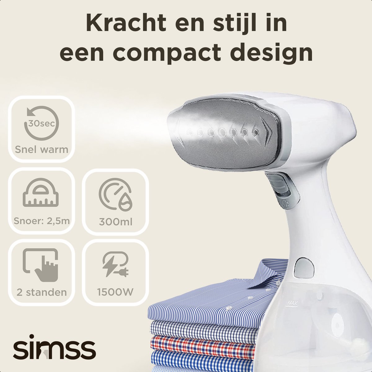 Simss® Kledingstomer 1500W 300ml wit