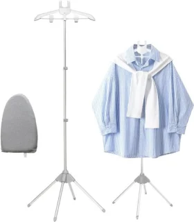 Stoomstandaard kleding met opvouwbare organizer, strijkhandschoen en instelbare hoogte, grijs