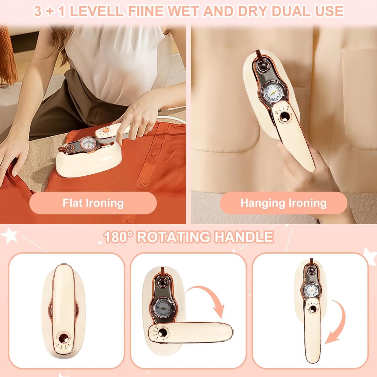 Upgrade Rotary 2-in-1 Travel Steamer Iron 1200W 200ml