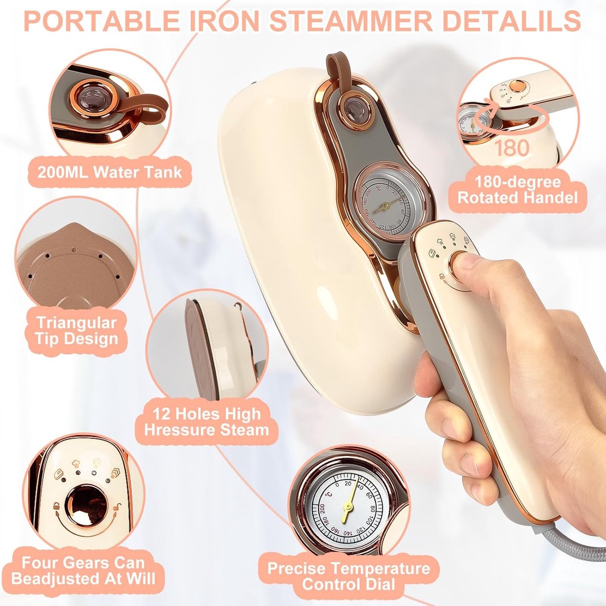 Upgrade Rotary 2-in-1 Travel Steamer Iron 1200W 200ml