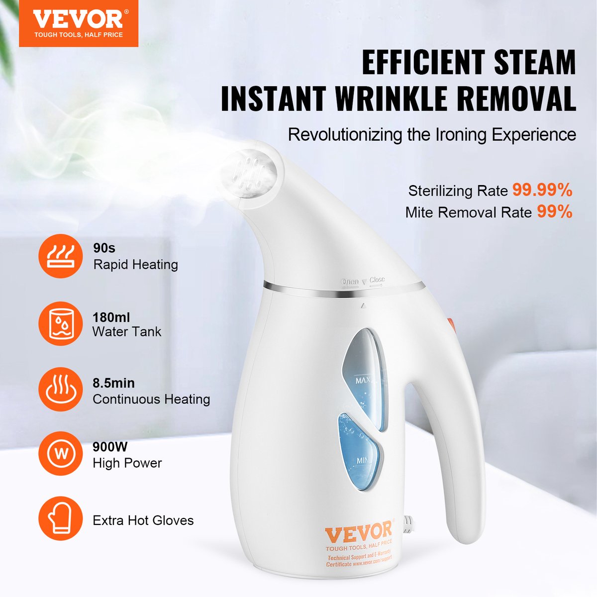 VEVOR Draagbare Stoomboot 900W Reisstrijkijzer 180ml