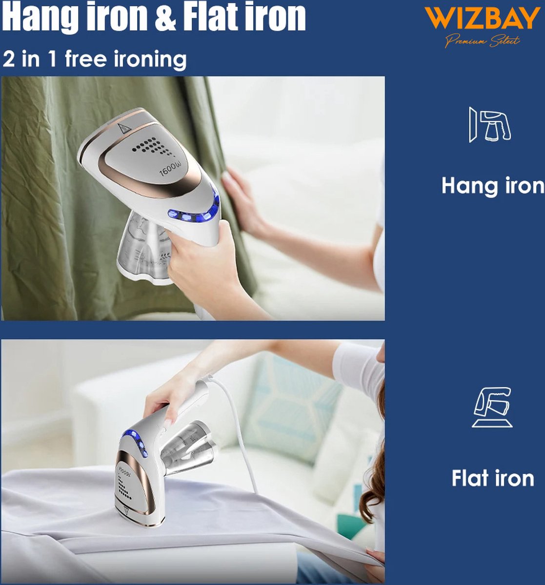WizBay Premium Select Kledingstomer 1600W met Opzetstukken