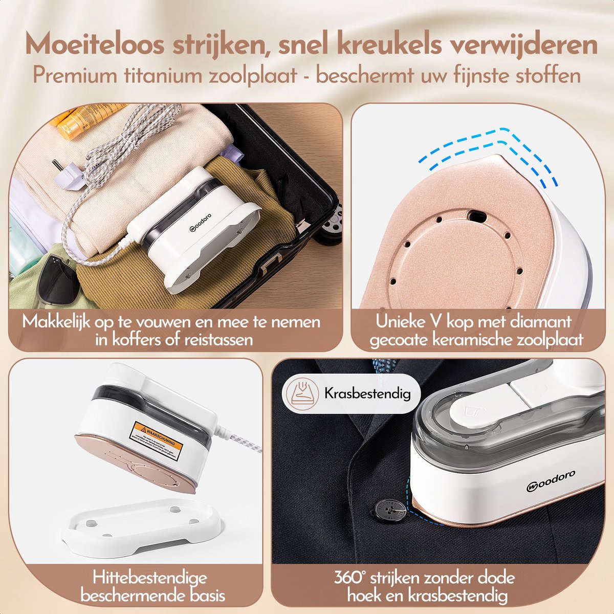 Woodoro Krachtige Kledingstomer 2-in-1 Handstomer & Strijkijzer 2000W