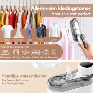 Woodoro Krachtige Kledingstomer 2-in-1 Handstomer & Strijkijzer 2000W