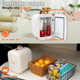 Trovado Minikoelkast - 4L/6 Blikjes - 2 in 1 kleine koelkast - Koel- en verwarmingsfunctie - Compacte drankkoelkast 9 V DC / 220 V AC voor kantoren en slaapkamer - Drinken - Cosmetica - Wit