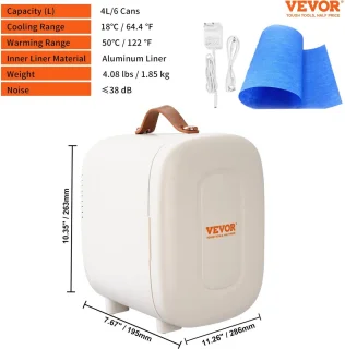 Trovado Minikoelkast - 4L/6 Blikjes - 2 in 1 kleine koelkast - Koel- en verwarmingsfunctie - Compacte drankkoelkast 9 V DC / 220 V AC voor kantoren en slaapkamer - Drinken - Cosmetica - Wit