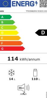 AEG TF5OS882DS, 124 l, Ingebouwd, D, 36 dB, SN-ST, 2,6 kg/24u