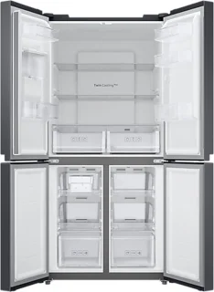 Samsung RF48A401EB4/EO, Vrijstaand, Frans deur, Zwart, LED, Op de deur, Gehard glas