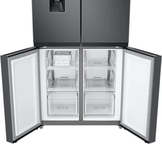 Samsung RF48A401EB4/EO, Vrijstaand, Frans deur, Zwart, LED, Op de deur, Gehard glas