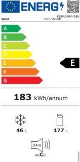Beko RDSA240K40SN Vrijstaand 223 l E Zilver