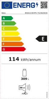 309 L, LED, 36 dBA, SN-T, 220 - 240 V, 50 Hz, 55 kg, 54 x 54.5 x 177.5 cm