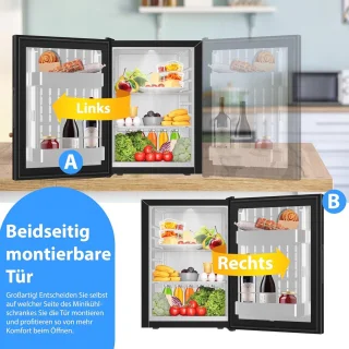 Mini-koelkast met slot en glazen front, 40 liter stille tafelkoelkast met temperatuurregeling