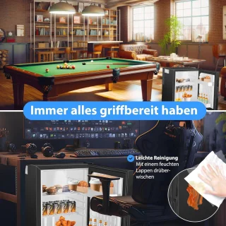 Mini-koelkast met slot en glazen front, 40 liter stille tafelkoelkast met temperatuurregeling