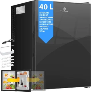Mini-koelkast met slot en glazen front, 40 liter stille tafelkoelkast met temperatuurregeling