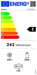 Heinner HC-V341XE++ Koel-vriescombinatie - 341 liter - Low Frost - LED-verlichting - Energieklasse E - RVS - Omkeerbare deur - 5 Jaar Garantie - Antraciet