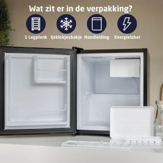 BREND BR-2241 Mini Koelkast met Vriesvak - 42 + 5 Liter - Koelvriescombinatie - Ledverlichting - Zwart - Ideaal voor Kantoor, Camping en Slaapkamer