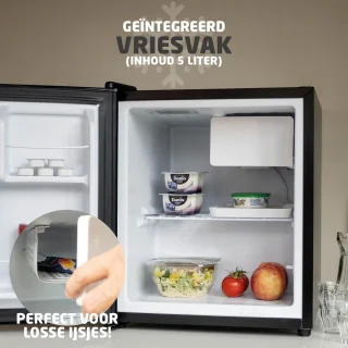 BREND BR-2241 Mini Koelkast met Vriesvak - 42 + 5 Liter - Koelvriescombinatie - Ledverlichting - Zwart - Ideaal voor Kantoor, Camping en Slaapkamer
