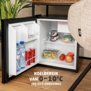 BREND BR-2241 Mini Koelkast met Vriesvak - 42 + 5 Liter - Koelvriescombinatie - Ledverlichting - Zwart - Ideaal voor Kantoor, Camping en Slaapkamer