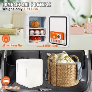 10 L / 12 blikjes minikoelkast, 2 in 1 kleine koelkast Koel- en verwarmingsfunctie, slot Compacte drankkoelkast 9V DC / 220V AC voor kantoor en slaapzaal Drank Cosmetisch wit