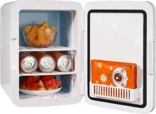 10 L / 12 blikjes minikoelkast, 2 in 1 kleine koelkast Koel- en verwarmingsfunctie, slot Compacte drankkoelkast 9V DC / 220V AC voor kantoor en slaapzaal Drank Cosmetisch wit