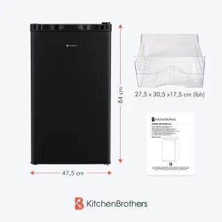 KitchenBrothers Vriezer - 64L - Compact Tafelmodel - 3 Vrieslades - Diepvrieskast - Vrijstaand - Zwart