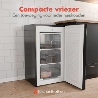 KitchenBrothers Vriezer - 64L - Compact Tafelmodel - 3 Vrieslades - Diepvrieskast - Vrijstaand - Zwart