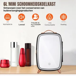 6L Draagbare Gespiegelde Schoonheidskoelkast Zwart 9V DC