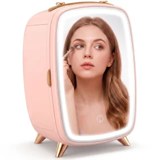 6L mini-koelkast met ledspiegel, roze