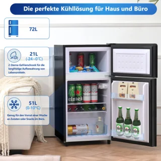 72L mini-koelkast zwart met glazen deur